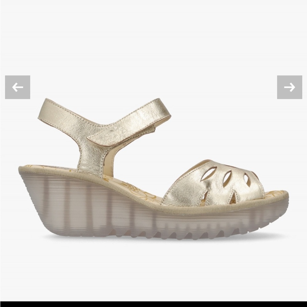 Fly London Metallic Gold Wedge Sandals - Picture 10 of 11